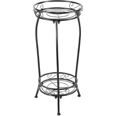 Grand support à plante à 2 niveaux en métal noir, support à plante robuste résistant à la rouille avec base stable à 3 pieds pour une utilisation intérieure / extérieure
