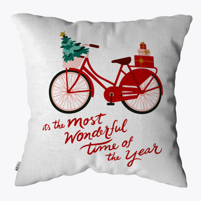Alfreida Wonderful Festive Bicycle Christmas Square Scatter Linen Cushion Cover