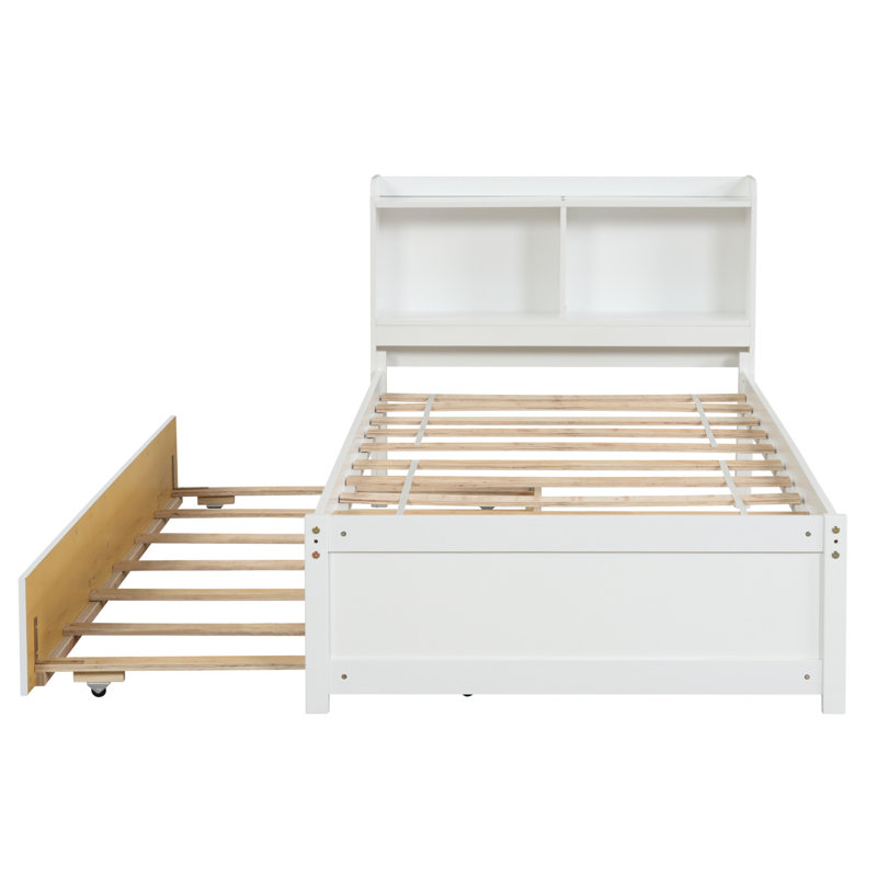 Base de lit en bois massif avec tête de lit Haghni, Blanc