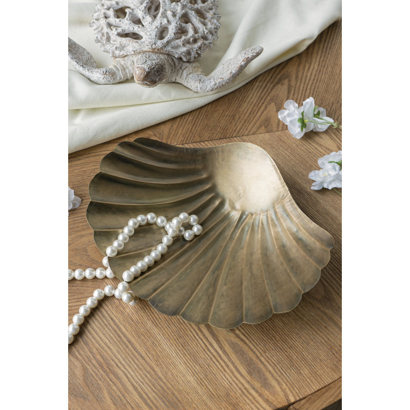 12.5X10.5X2.5" Decorative Iron Seashell Tray With Bronze Finish, 2.4" H x 12.4" W x 10.4" D