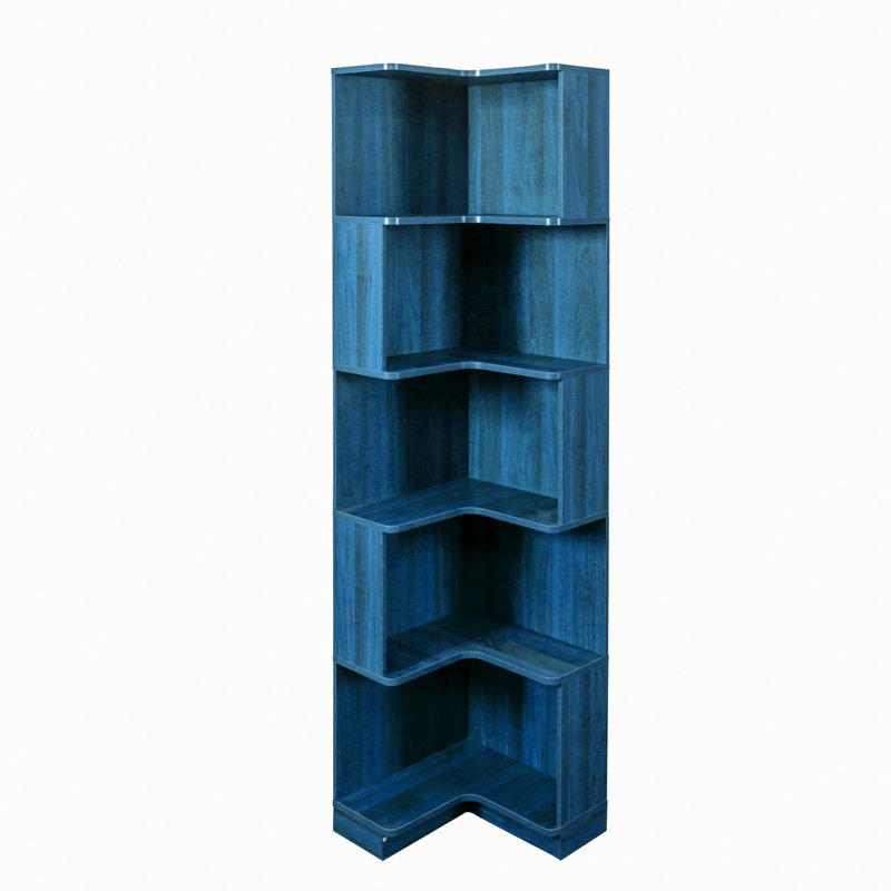 Bibliothèque d'angle à 5 niveaux, bibliothèque de coin de 69 pouces de hauteur, Bleu