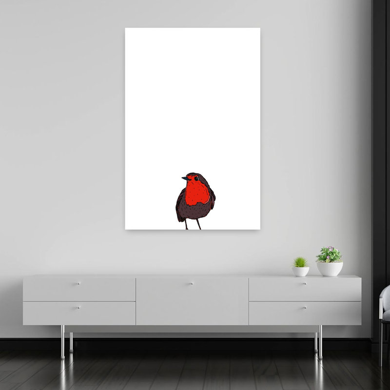 Petit oiseau rouge, oiseau minimaliste, nature, faune, H 60 po x l 40 po