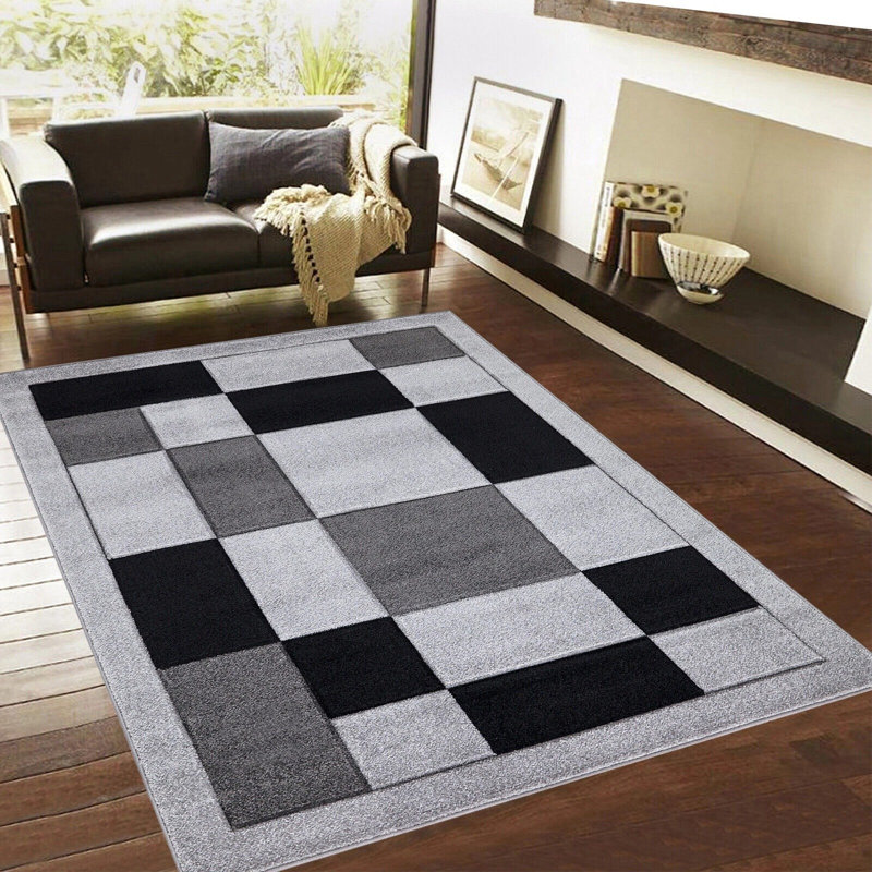 Havana Geometric Grey Black Large Rugs – Modern Living Room Carpet, Bedroom & Hallway Runner | Soft, Non-Shedding, Stain Resistant Floor Mat