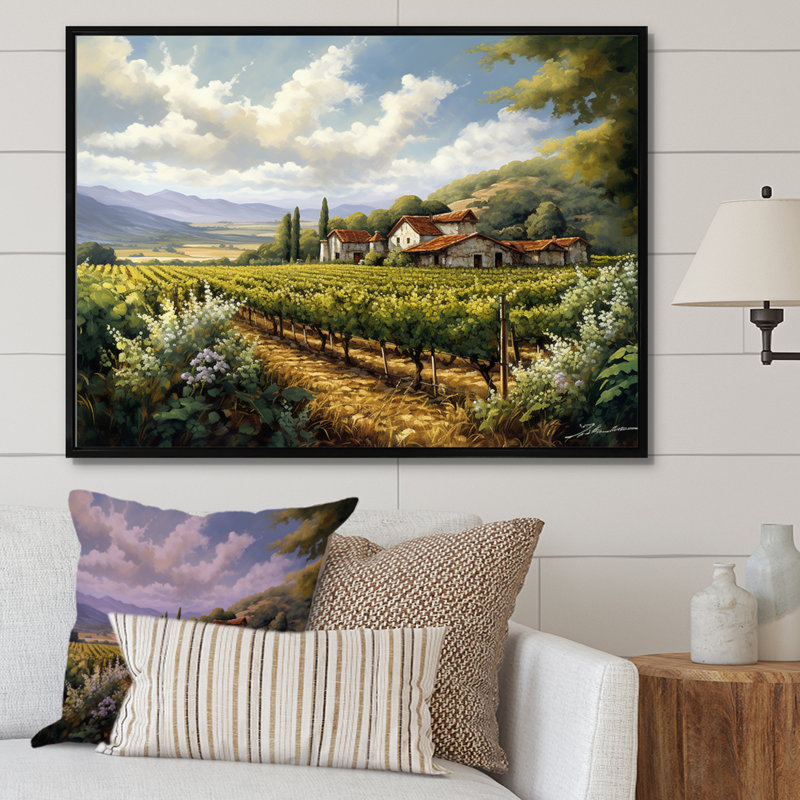 Vineyard Charm Landscape I - Vineyard Wall Art, H 34 po x l 44 po x P 1,5 po, Cadre flottant noir