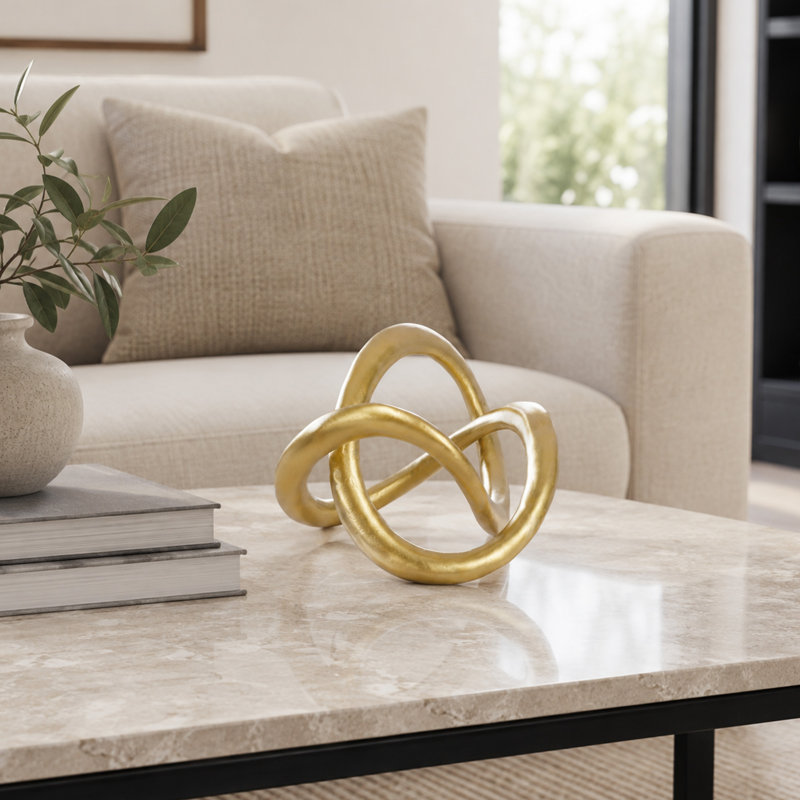 Modern Gold Geometric Knot Sculpture Tabletop Decor