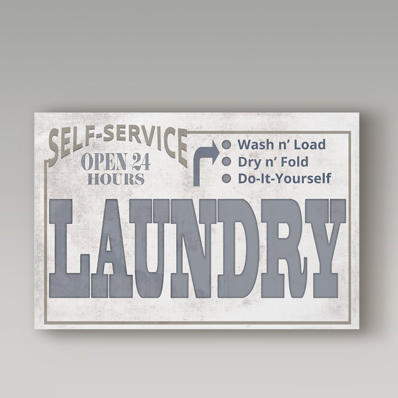 "Mudroom Self Serve Laundry" par Lightboxjour - reproduction d'art textuel sur toile, H 22 po x l 32 po x P 2 po