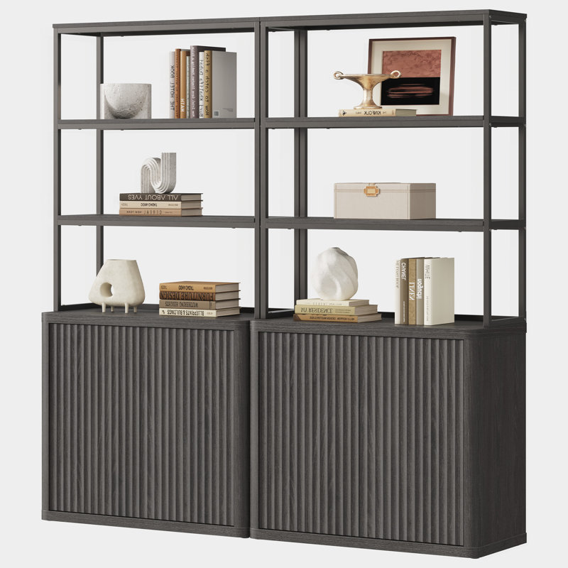 Cesiro 70.8'' H X 34.6'' W 5-Tier Storage Bookcase With Adjustable Shelves, Dark Grey Alder