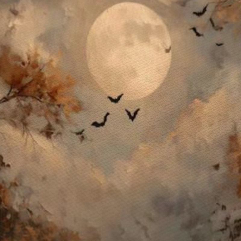 Tableau sur toile tendue « Pleine lune, arbres d'automne et chauves-souris », 61 x 91 cm, prêt à accrocher
