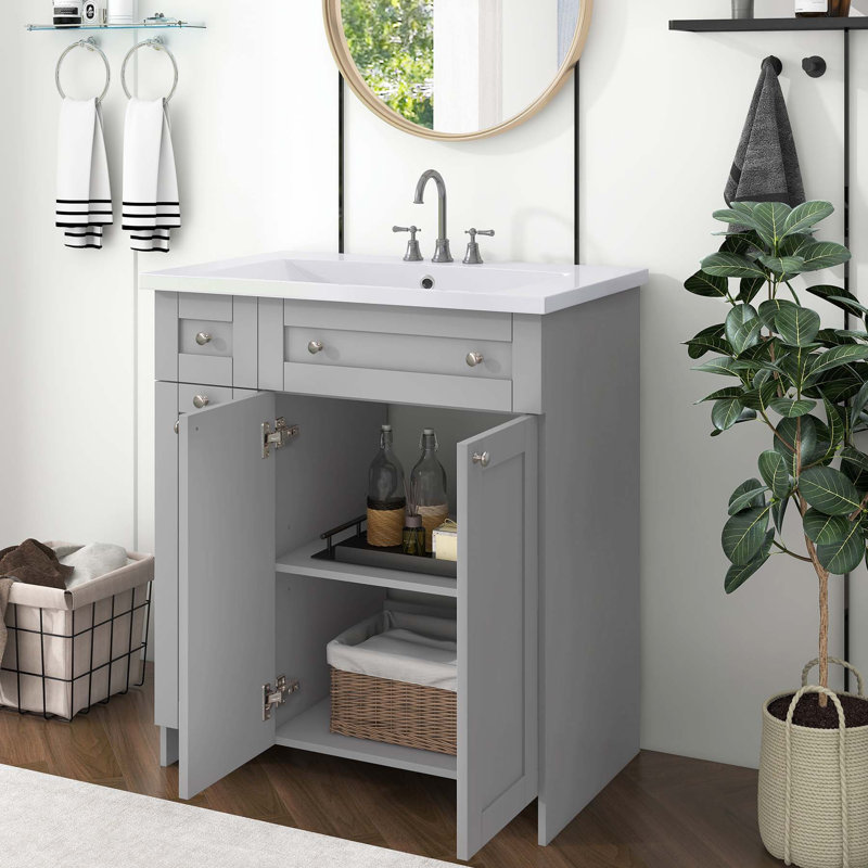 Ensemble de meuble-lavabo simple 30 po avec plateau en résine Eliseu, Gris