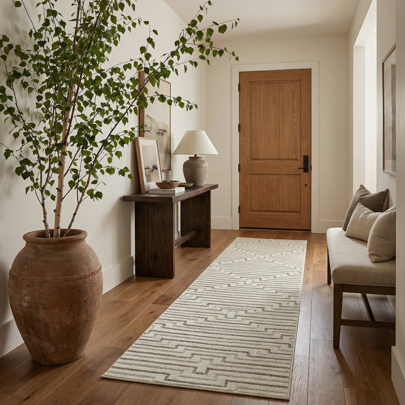 Tapis de couloir intérieur géométrique crème / beige 2 pi x 8 pi (2 pi 3 po x 8 pi) Ansel de Tapis Branch, Runner 2' x 8'