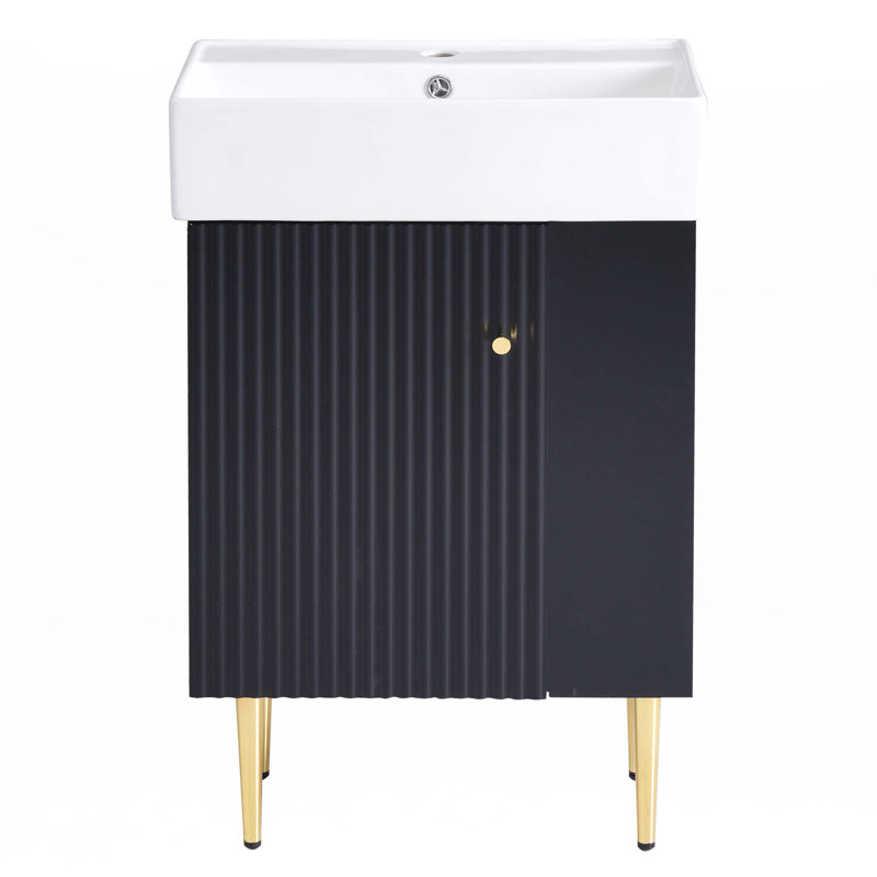 Meuble-lavabo 21,6 po avec lavabo simple en céramique, rangement sur le côté droit, Noir