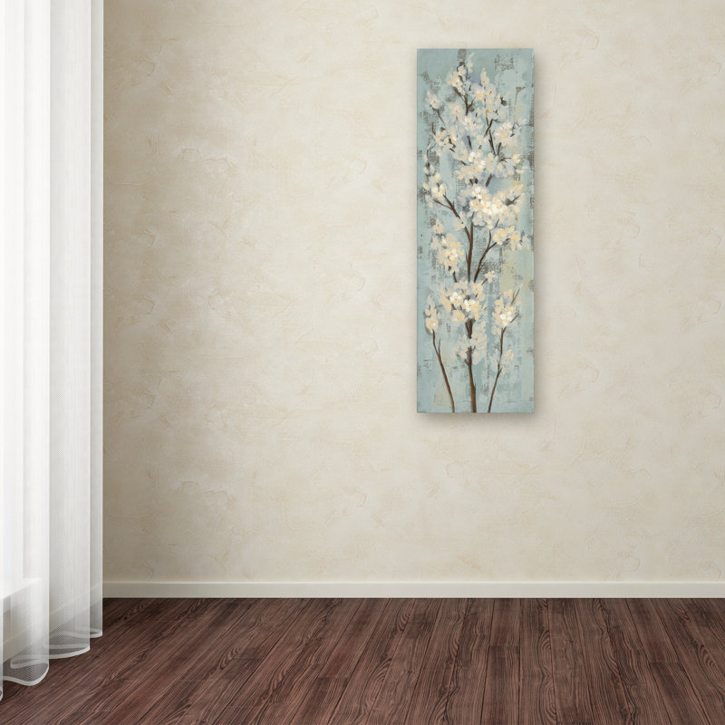 Art mural sur toile tendue - Silvia Vassileva, «Almond Branch I on Light Blue», pour une décoration de salon, de chambre à coucher ou de bureau - 16 x 47