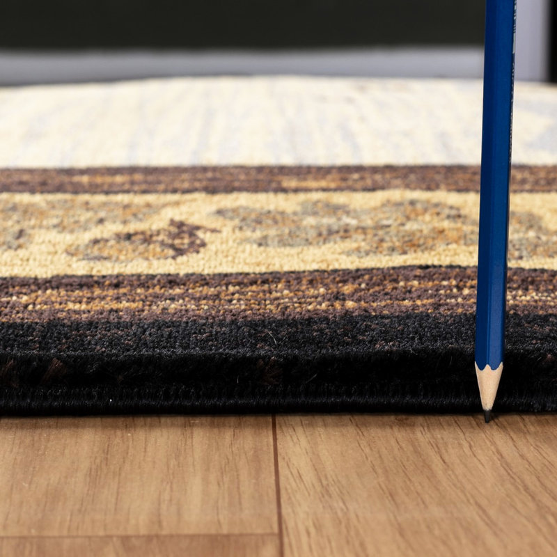 Black Lodge Area Rug - 2 Ft. 7 In. X 3 Natural Earth Tones And Mountain Images Polypropylene Stain Intricate Wood Designs