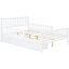 Lit plateforme en bois blanc avec garde-corps latéraux et deux tiroirs de rangement accessibles pleine grandeur de style moderne