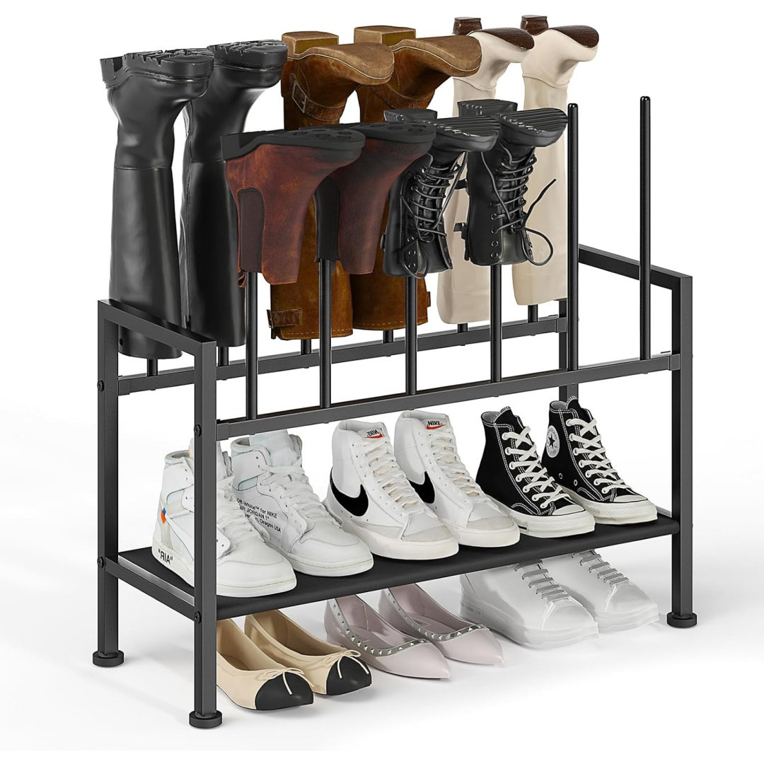 Latitude Run® Free Standing Shoe Racks - 3-Tier Boot Rack, Black Metal ...
