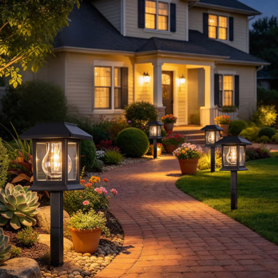Paquet de 4 lumières solaires de sentier, IP65 imperméable à l'eau chaude, lumières de paysage solaires à DEL Edison, allée extérieure durable de 15H