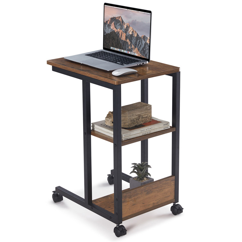 Table de bout en forme avec roues verrouillables, rangement à deux niveaux, table d'appoint roulante pour canapé ou chambre à coucher