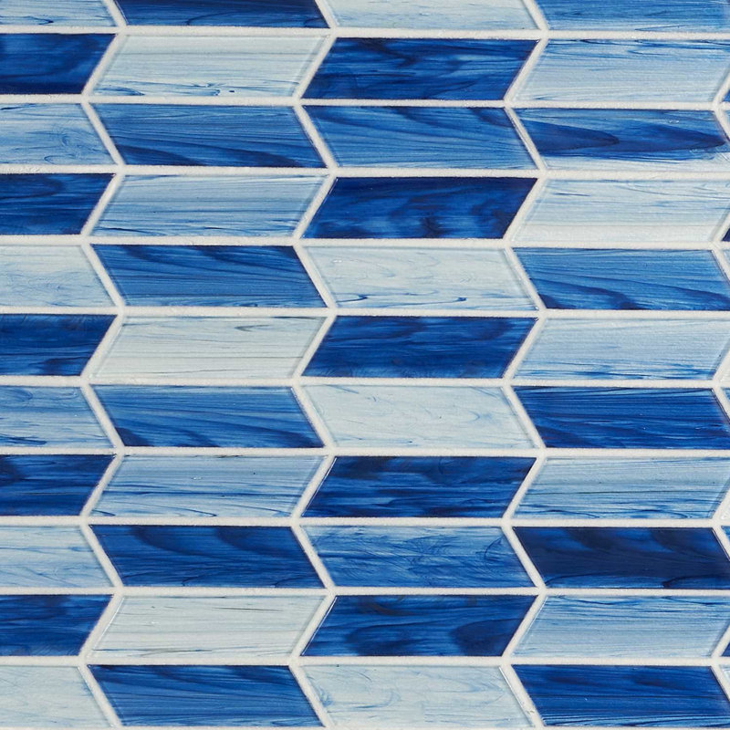 Maya 2x7 Chevron Polished Glass Mosaic Tile, Chevron Azur
