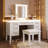48" Vanity Desk with Mirror and Lights, Makeup Vanity with 7 Drawers and Cushioned Stool, Classic Beige Finish Dressing Table with Hollow Design Drawer for Bedroom, Rubber Wood Legs, Light Beige-1766961995