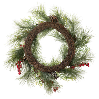 Couronne de pommes de pin et de baies de Noël 24 po