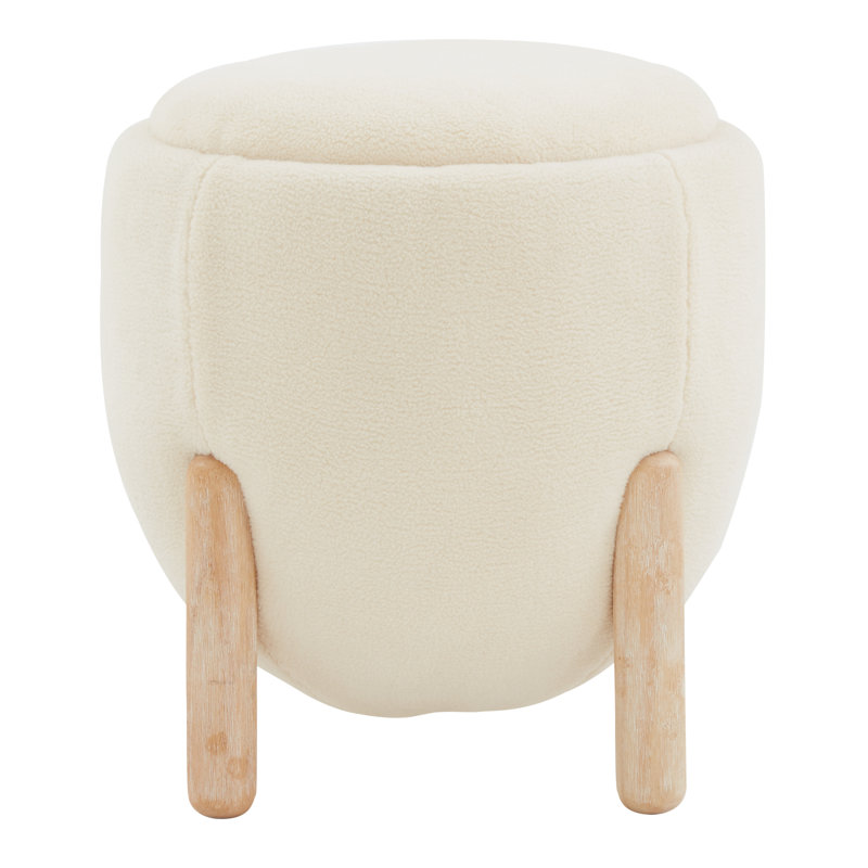 Leonor Upholstered Ottoman, Cream Faux Lambs Wool, Natural