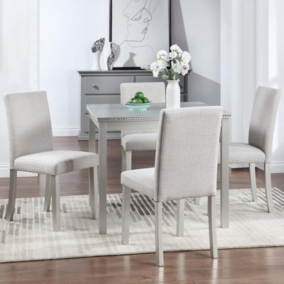 Ensemble de table de salle à manger en bois 5 pièces, ensemble de table de cuisine avec une table carrée et 4 chaises rembourrées, table de salle à manger en bois avec décoration en cristal et ensemble de chaises pour la cuisine, la salle à manger