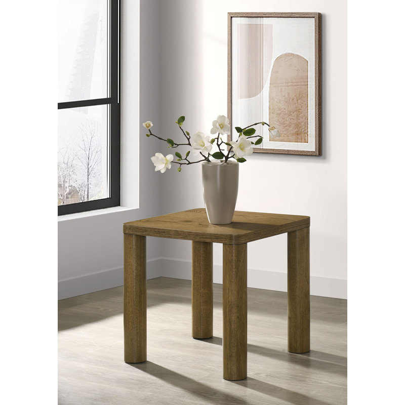 22.4" W Transitional End Table, Brown, Light Oak