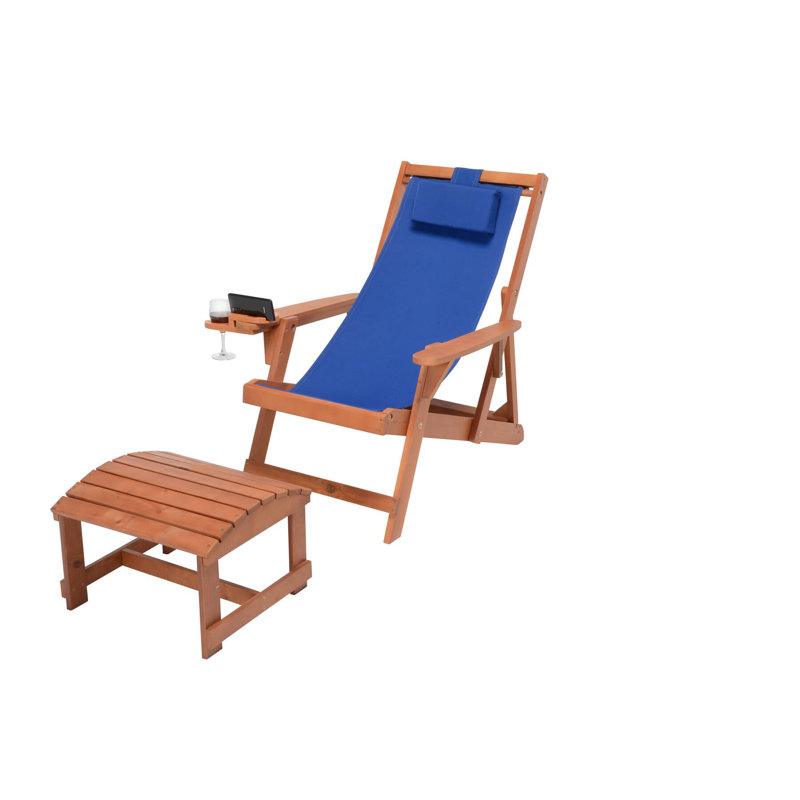 Elshad Folding Beach Chair, Blue, Brown