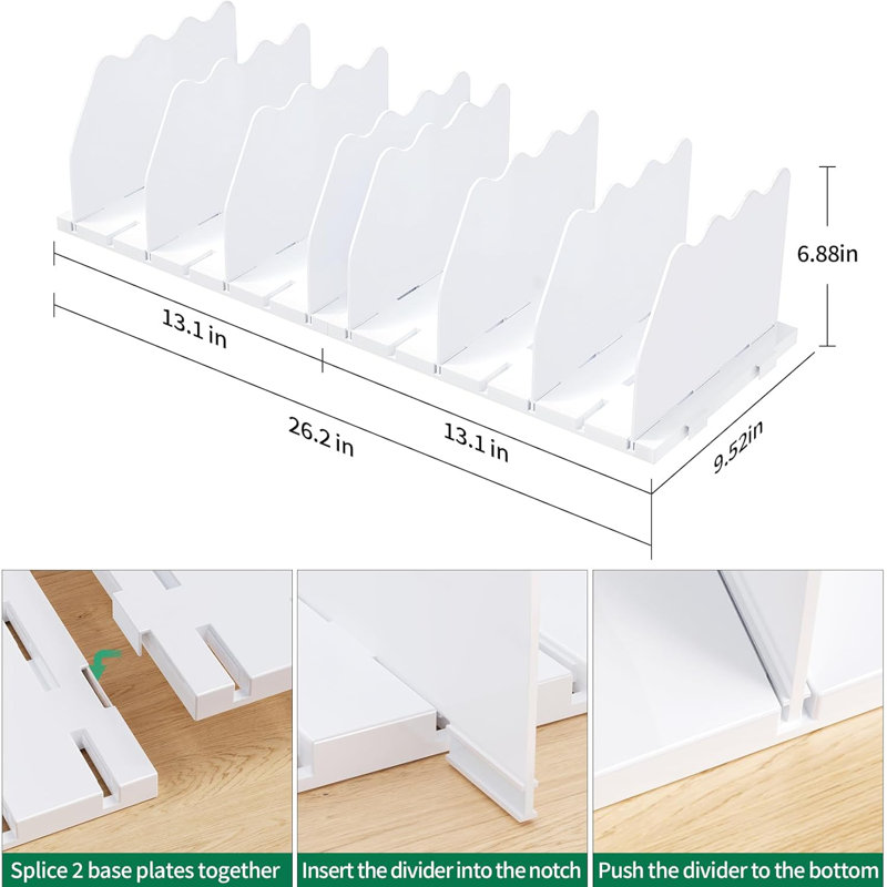 White Adjustable Acrylic Closet Shelf Divider Organizer
