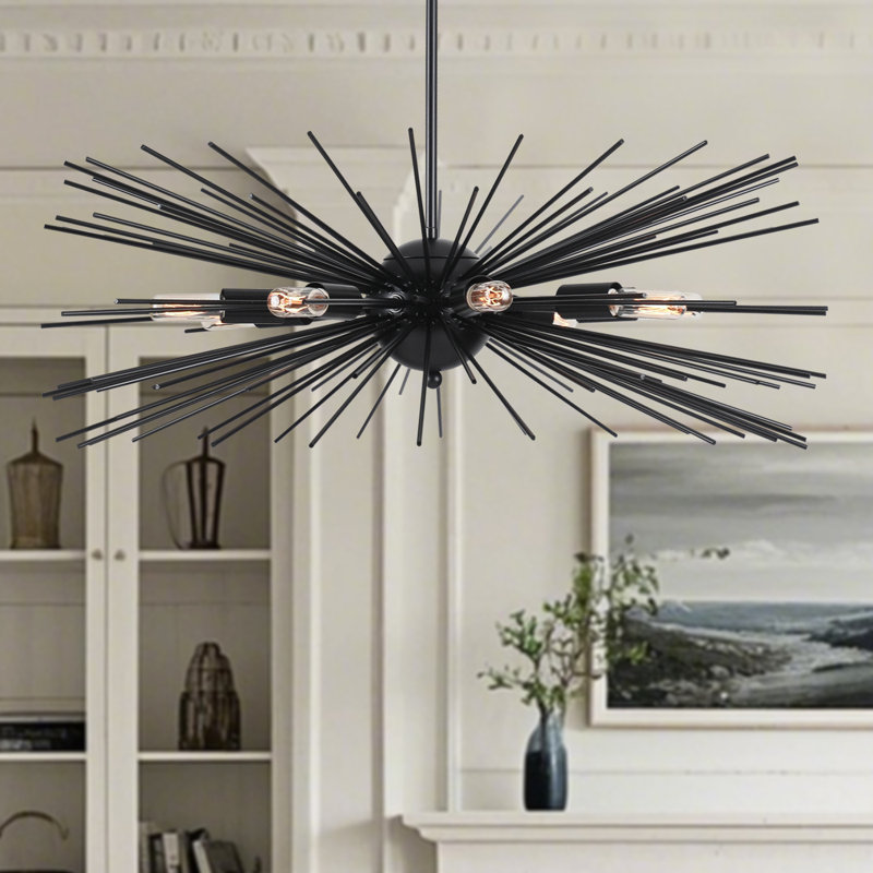 Mid Centry Black Sputnik Chandelier 8-Light