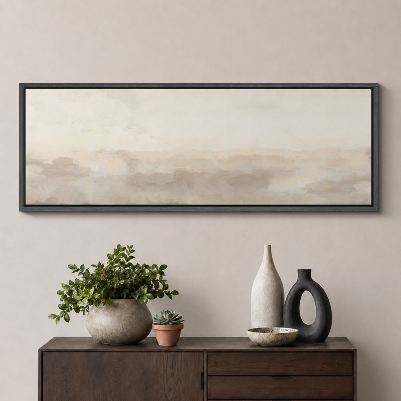Minimal Landscape "Muted Abstract Calm & Serene Artwork, Neutral Simple Wall Pictures, Extra Large Framed Canvas Giclee Print Wall Art"