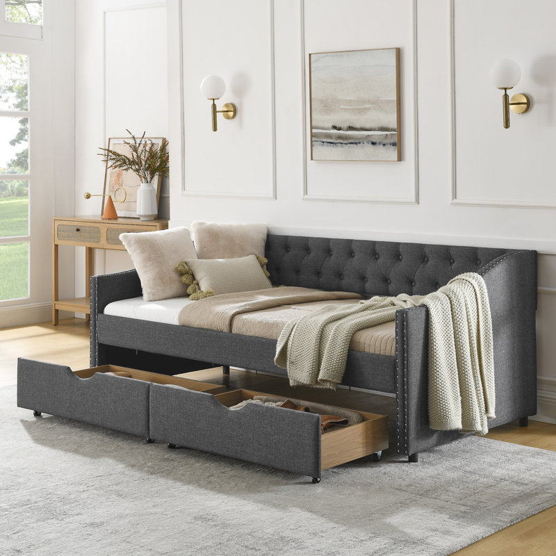 Daybed With Drawers Upholstered Tufted Sofa Bed, Twin, Dark Gray