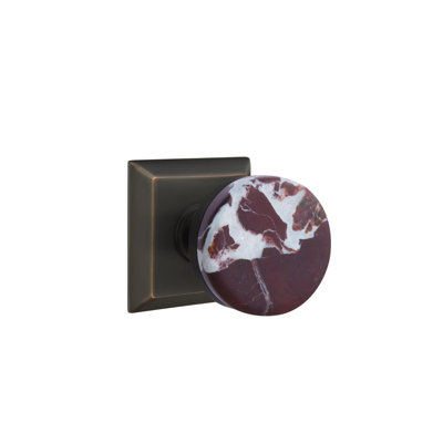 Emtek Select Passage Knobset w/ Quincy Rosette & Conical Stem, Rosso Levanto Marble Knob (CF)