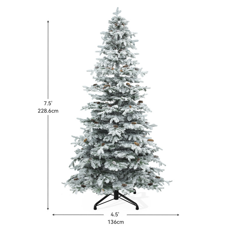 Arbre de Noël enneigé 7,5 pi avec des pommes de pin, 7,5 pi