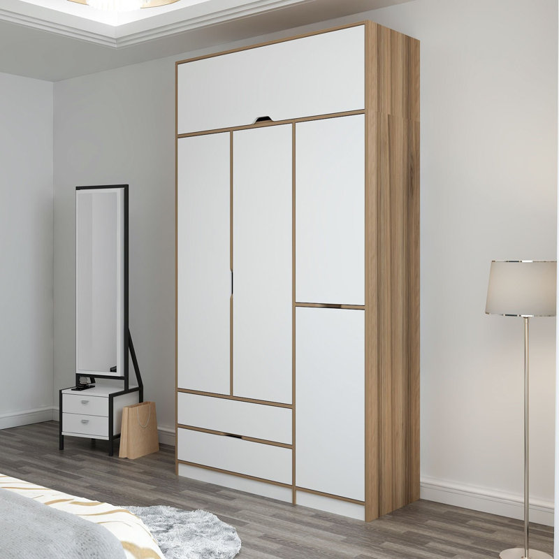 Elina 5 Door Manufactured Wood Wardrobe, White