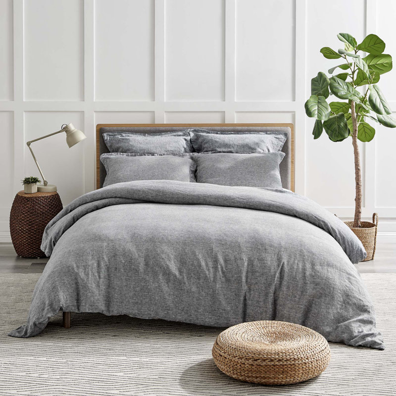 Washed Linen Heathered Stone Sham with Flange, Euro