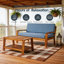 Ensemble de conversation d'extérieur en bois d'acacia 2 pièces, causeuse et table basse à deux niveaux avec coussins bleus résistants à l'eau, ensemble de meubles de patio rustique minimaliste d'une capacité de 350 lb-130372115