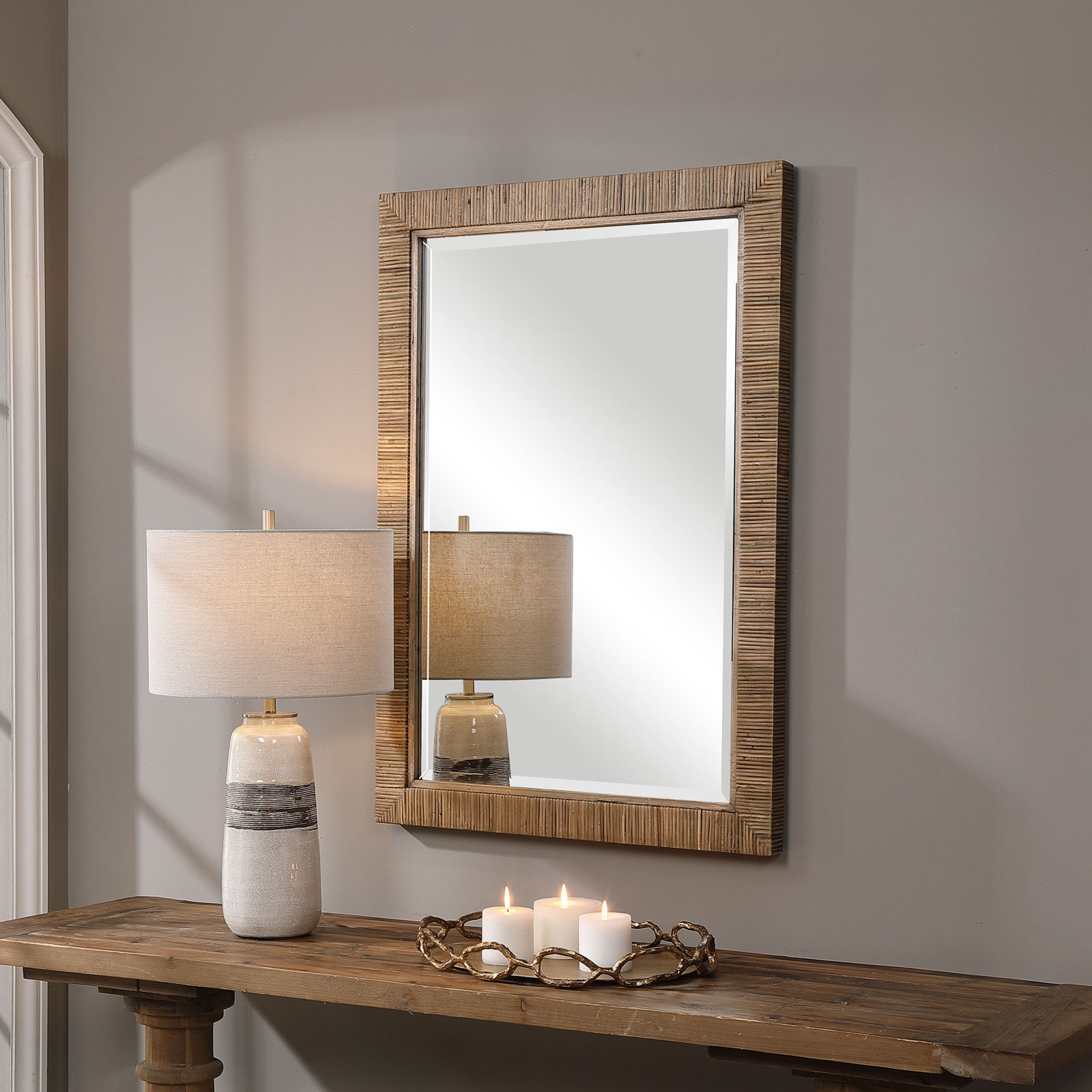 Adrianne Rectangle Rattan Wall Mirror, Brown