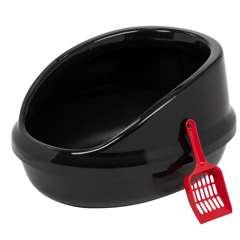 Black Shielded Plastic Cat Litter Pan with Scoop