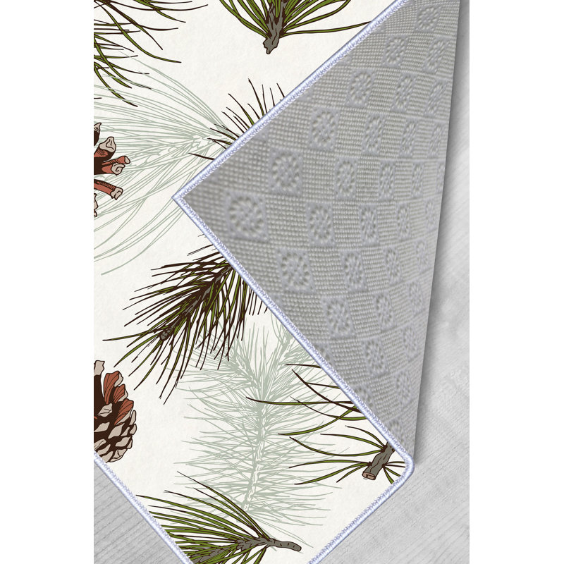 Tapis floral en polyester tissé à la machine brun / vert / blanc, Tapis de couloir 3 pi 3 po x 6 pi 7 po