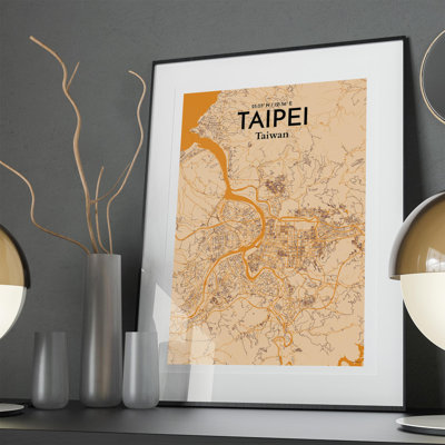 Taipei City Map In Vintage - No Frame Print