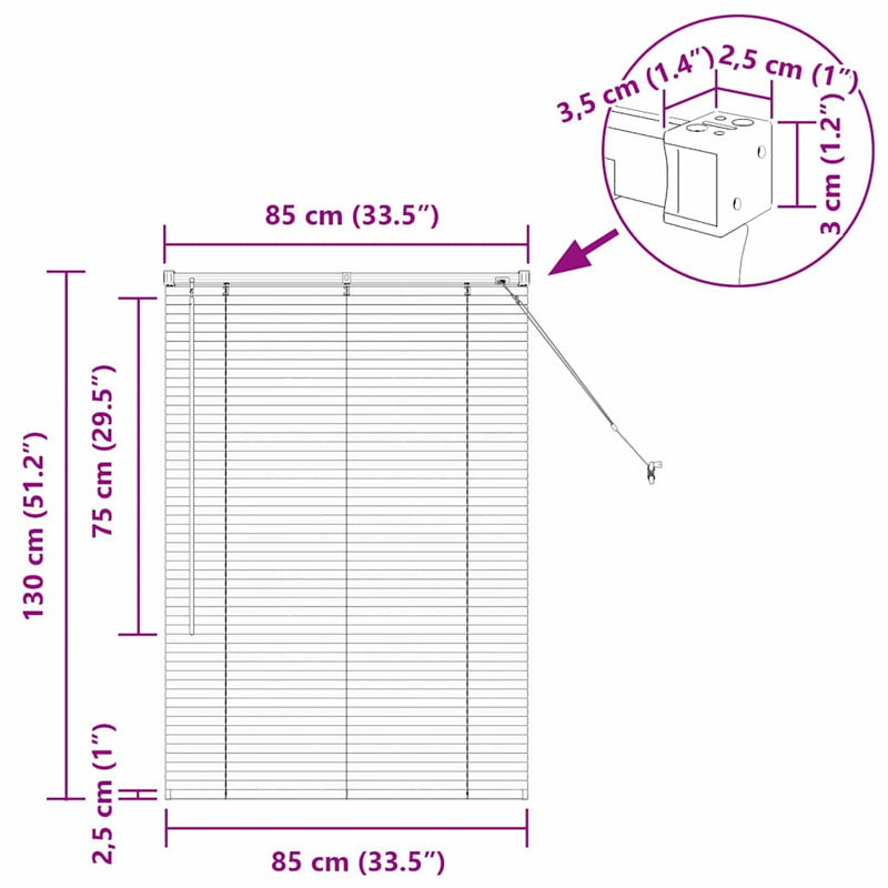 Venetian Blind, 130cm L x 85cm W, Dark Gray