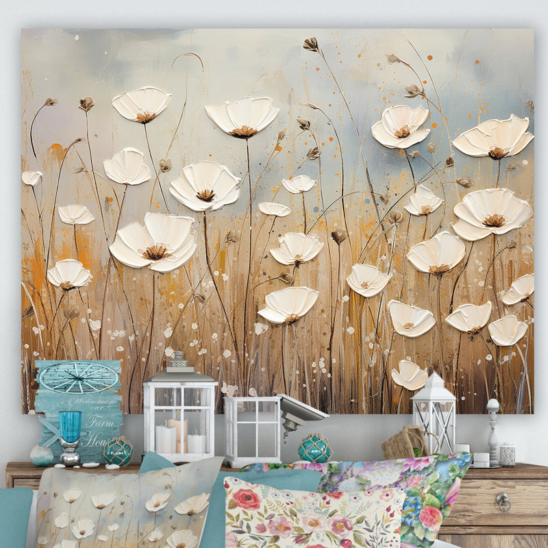 Beige fleurs de jardin murmures III, Toile tendue, 24" H x 32" W