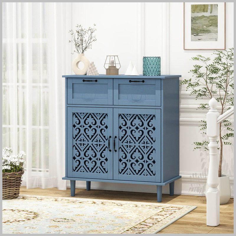 2 Door 2 Drawer Cabinet, American Furniture, Suitable For Bedroom, Living Room, Study, Blue