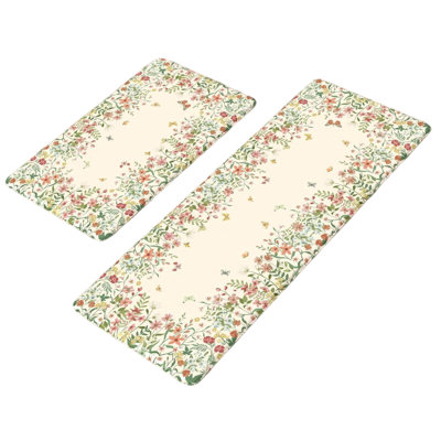 Tapis de cuisine anti-fatigue pour plancher 2 pièces, tapis de cuisine floraux coussinés, tapis de cuisine en mousse à mémoire de forme, tapis de bureau debout pour évier de bureau à lessive