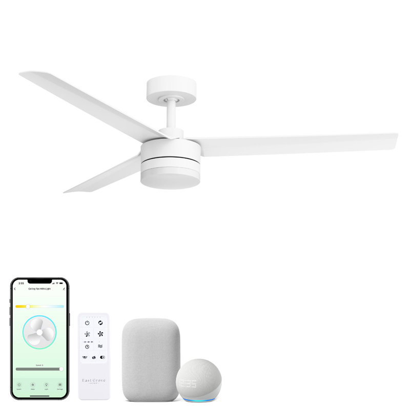 Ventilateur de plafond intelligent 3 pales Breeze 52 po en noir mat 2700K-6000K CCT, Noir mat