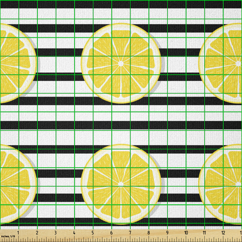 Corderick Citrus Fruits in Slices Pattern on Symmetrical Striped Background Multi-Purpose Fabric