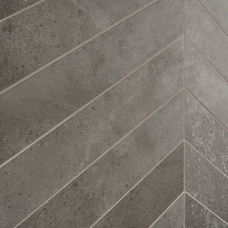 Grava Chevron 3.93 in. x 20.86 in. Matte Porcelain Floor and Wall Tile (6.71 Sq. Ft. / Case), Dark Gray