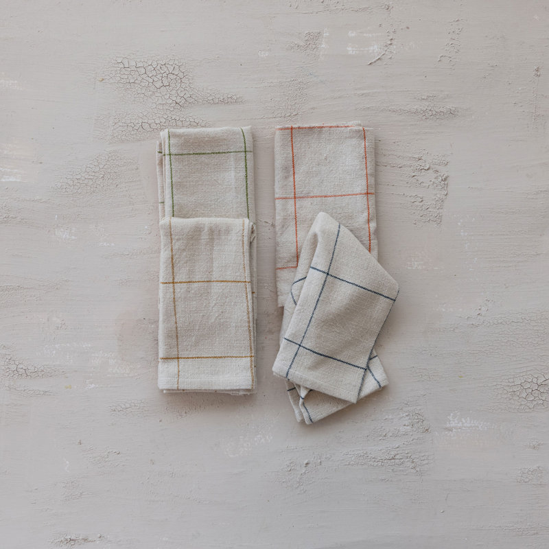 Ensemble de 4 serviettes de table carrées en coton tissé 18 "à motif quadrillé, 4 couleurs