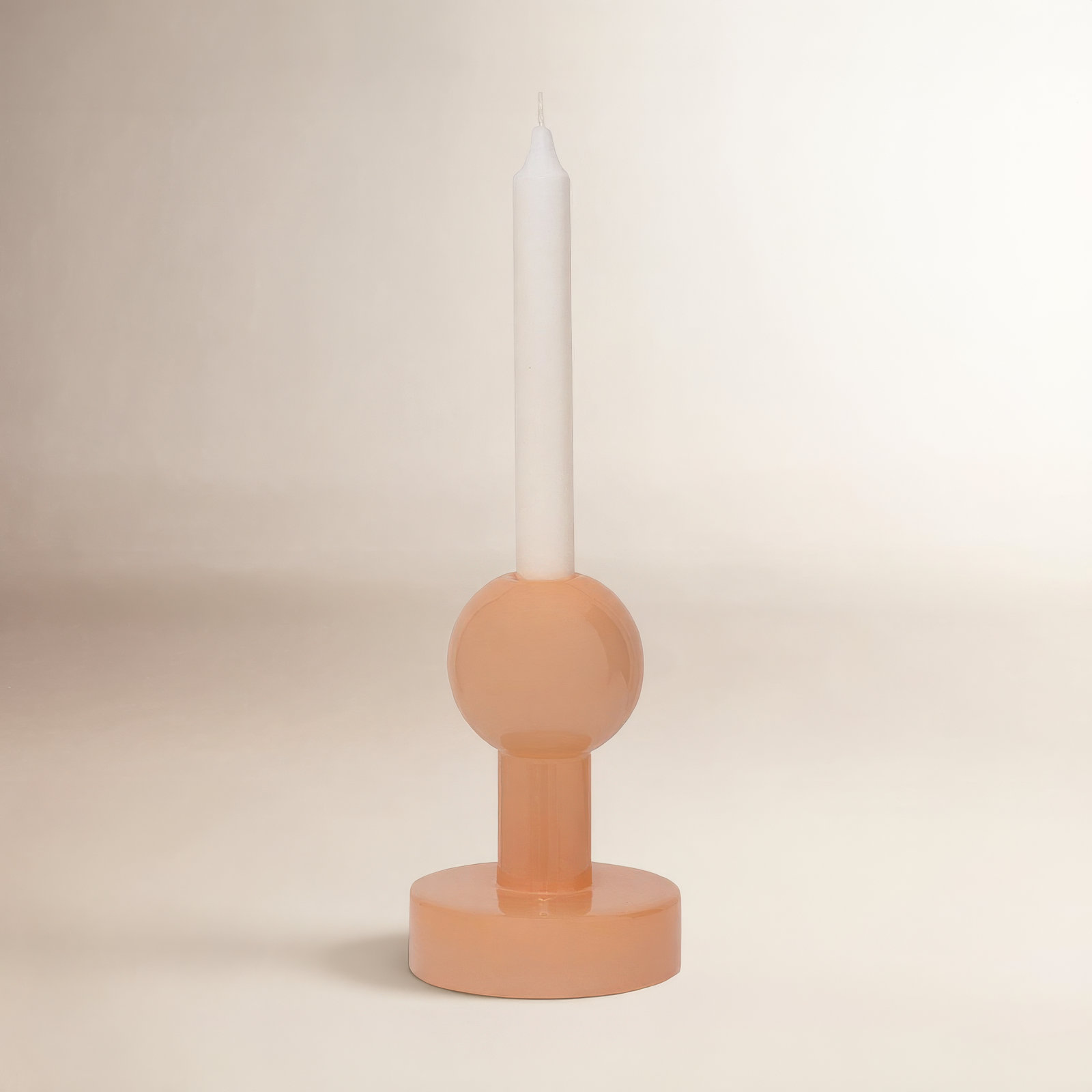 Glass Candlestick Holder, Pink, 5.75" H x 4.45" W x 4.45" D